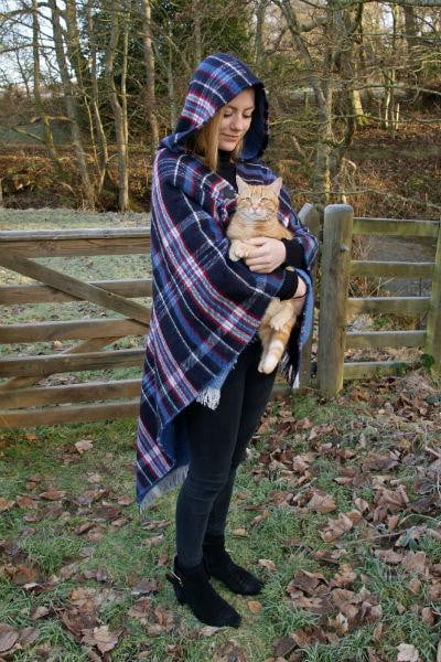 Ladies Hooded Tartan Poncho - 3 Colours