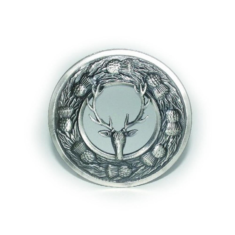 Stag Thistle Design Plaid Brooch - Antique Finish
