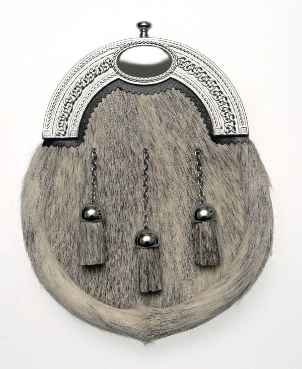 Full Dress Chrome Oval and Weave Sporran - Natural Calfskin