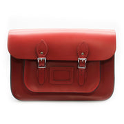 15 inch Real Leather Buckle Satchel Bag - Red