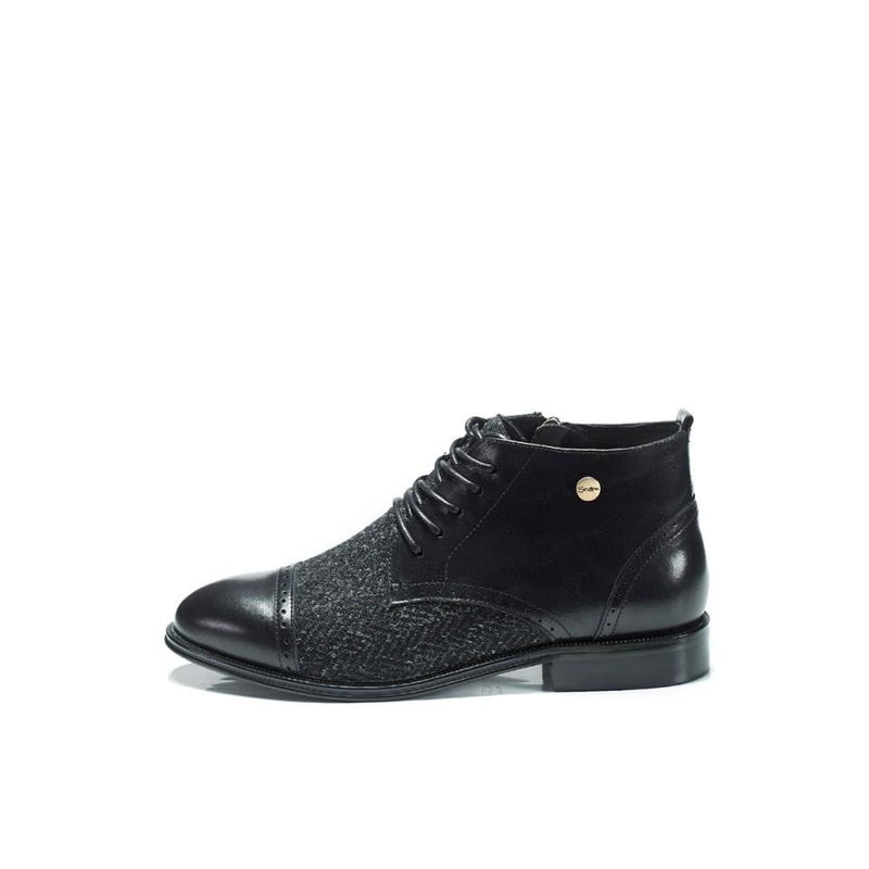 Women's Harris Tweed Flat Ankle Boot by Snow Paw - Black