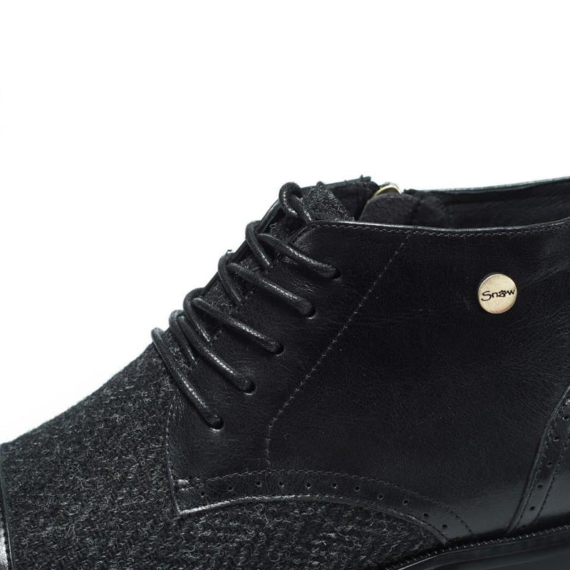 Women's Harris Tweed Flat Ankle Boot by Snow Paw - Black