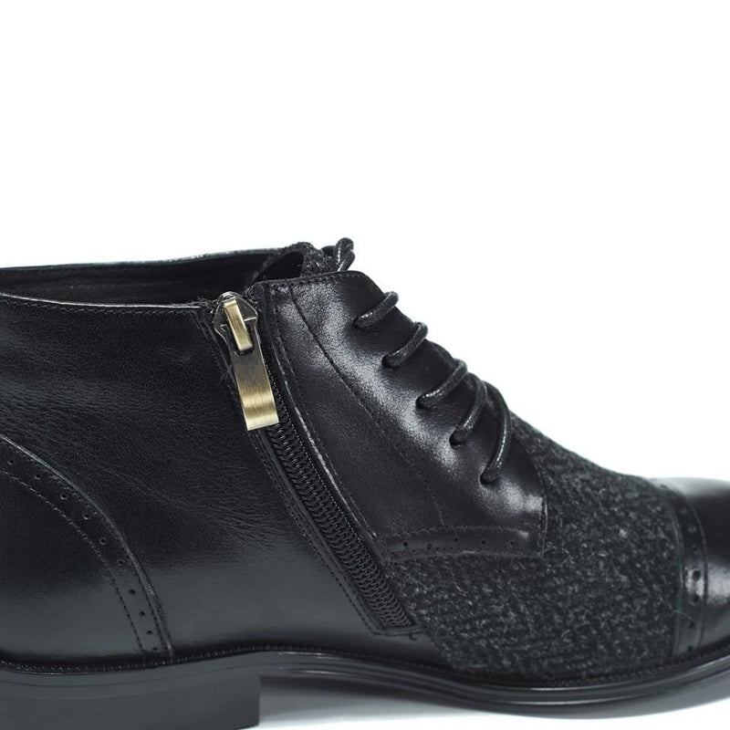 Women's Harris Tweed Flat Ankle Boot by Snow Paw - Black