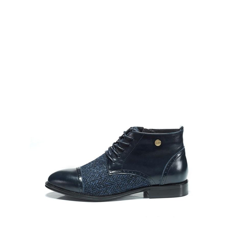 Women's Harris Tweed Flat Ankle Boot by Snow Paw - Navy