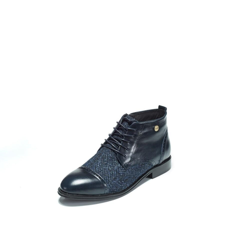 Women's Harris Tweed Flat Ankle Boot by Snow Paw - Navy