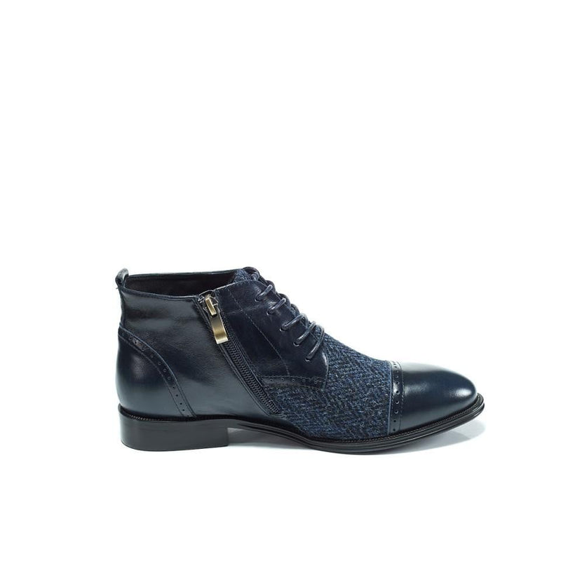 Women's Harris Tweed Flat Ankle Boot by Snow Paw - Navy