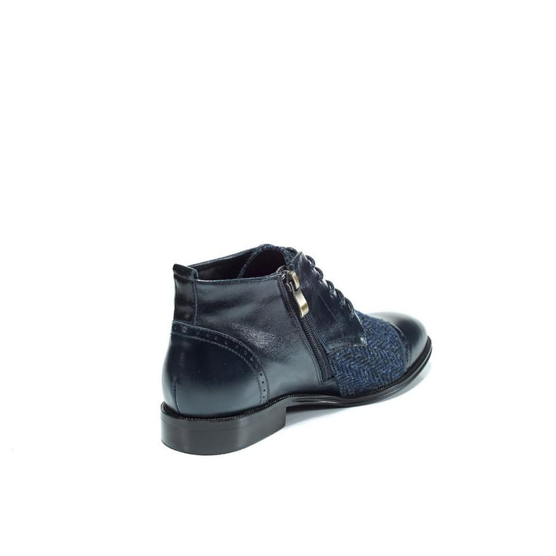 Women's Harris Tweed Flat Ankle Boot by Snow Paw - Navy