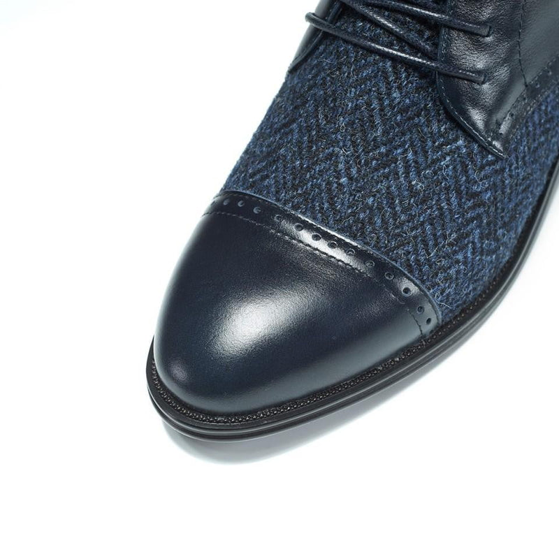 Women's Harris Tweed Flat Ankle Boot by Snow Paw - Navy