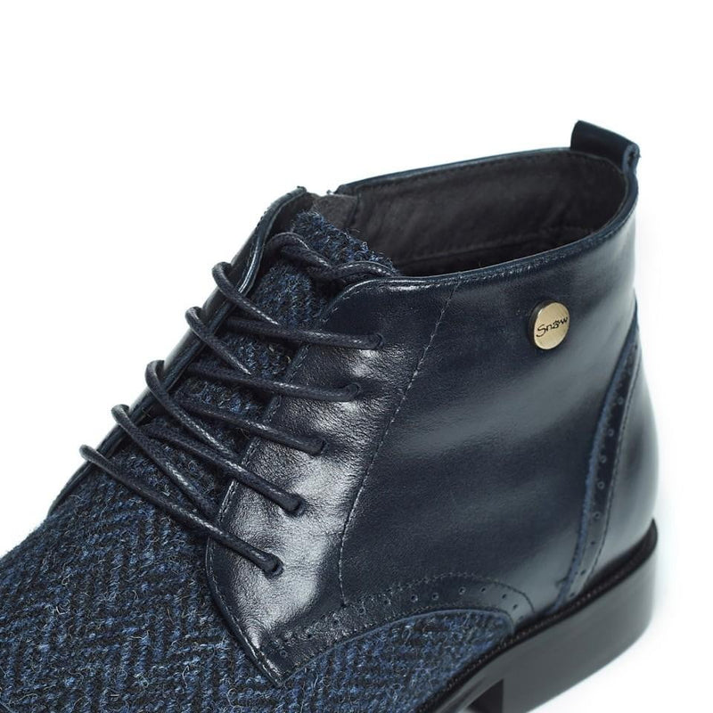 Women's Harris Tweed Flat Ankle Boot by Snow Paw - Navy