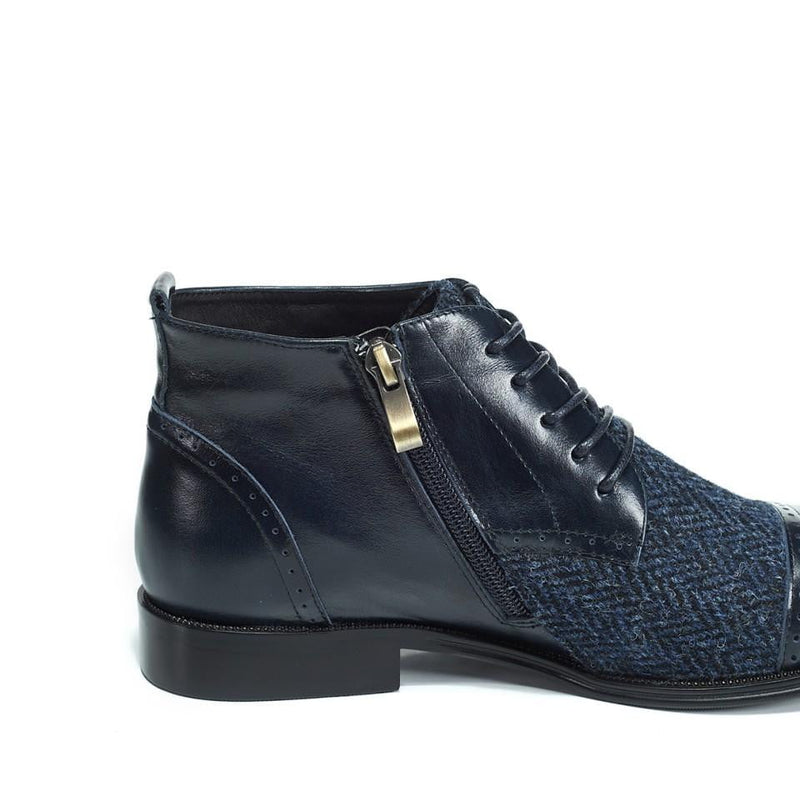 Women's Harris Tweed Flat Ankle Boot by Snow Paw - Navy