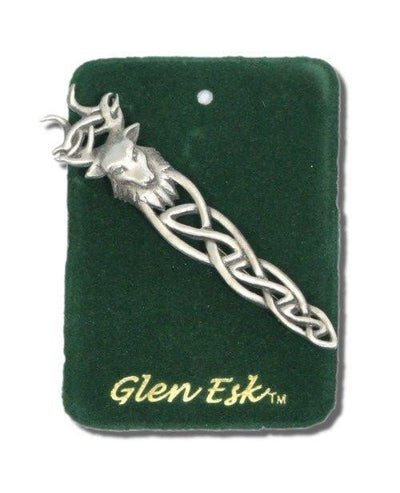 Stag's Head Interlace Kilt Pin Antique Finish