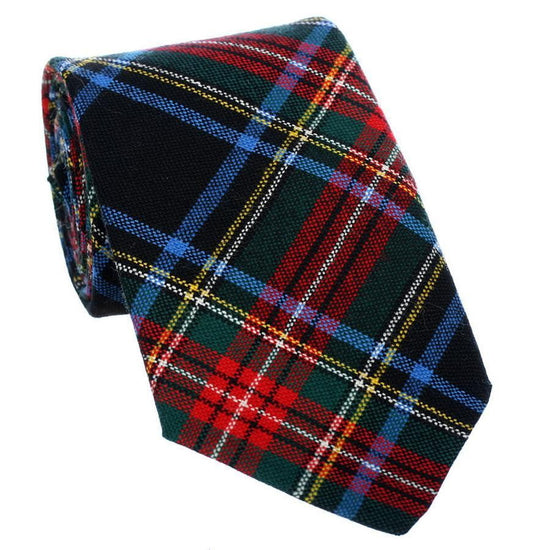 100% Wool Tartan Neck Tie - Black Stewart Modern