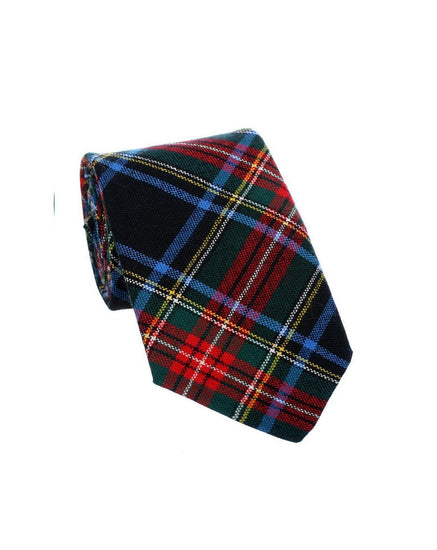 100% Wool Tartan Neck Tie - Black Stewart Modern