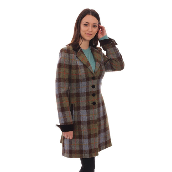 Women's Harris Tweed Coat - Tara - Green/Blue Check