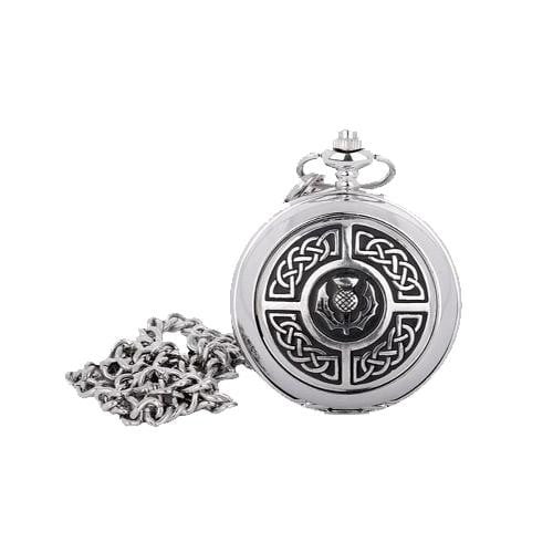 Mechanical Pocket Watch Celtic Knots Around Thistle Crest